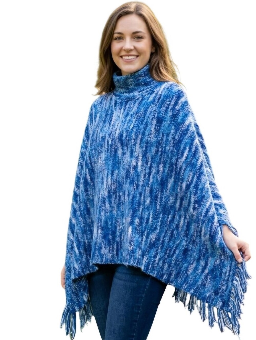 Cerulean By Blue Diamond NWT Blue Space Dye Knit Turtleneck Poncho One Size